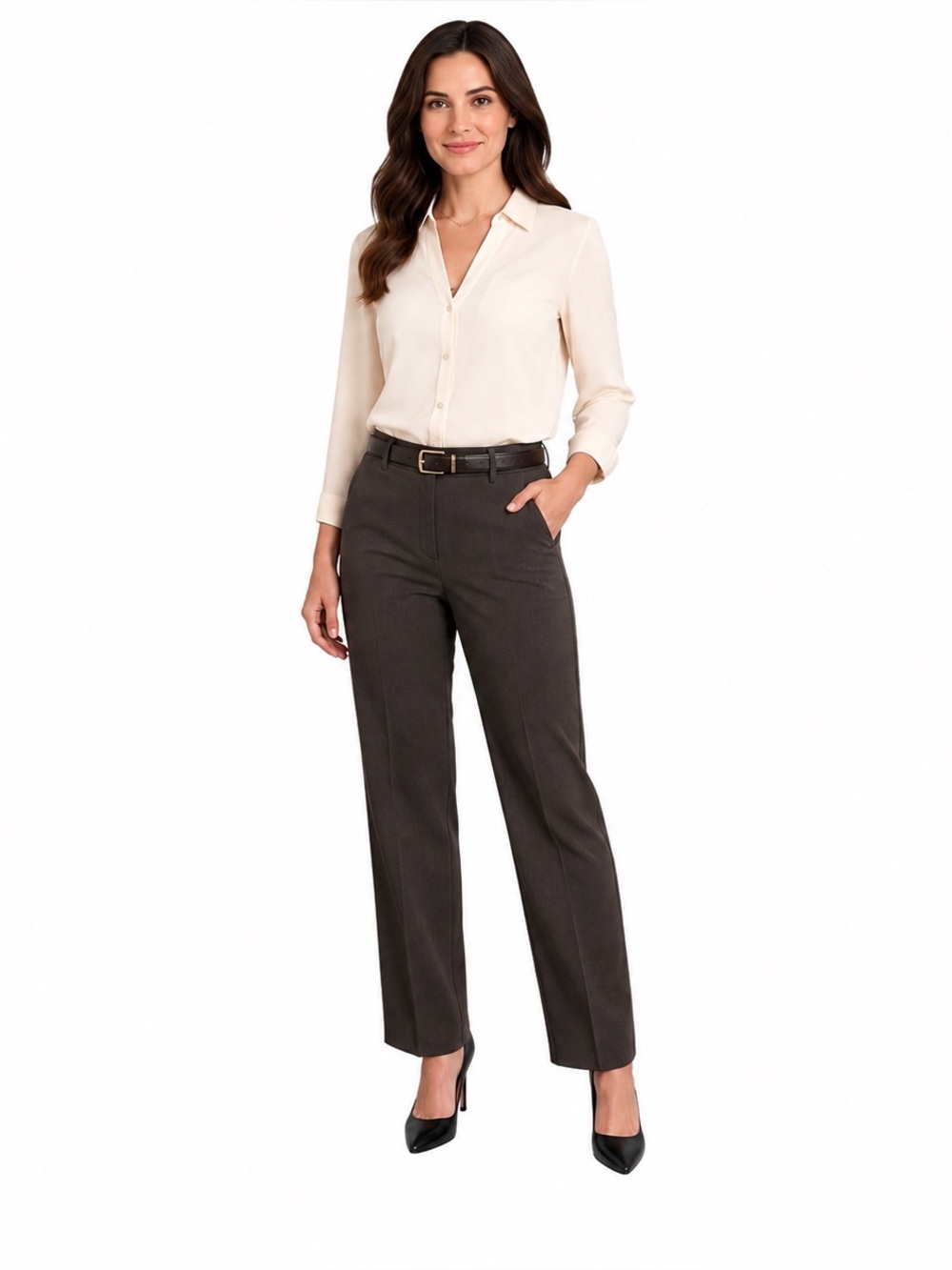 Larry Levine Heather Brown Stretch Career Dress Pants Straight Leg Size 6